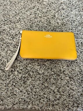 Coach Yellow Leather Wristlet with Light Beige Strap